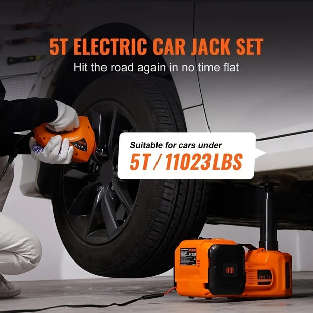 5 Ton Electric Car Jack, 11023 LBS Hydraulic Jack With Electric Impact Wrench Easy Tire Removal, Portable Car Lift With Built-in Inflatable Pump, And LED Light For SUV MPV Sedan Truck Change Tires Garage Repair Easy And Safe Lifting Solution