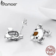 BAMOER Genuine 100% 925 Sterling Silver Animal Cute Koala Bear Stud Earrings for Women Sterling Silver Jewelry Gift SCE381 - Sunny Side Store