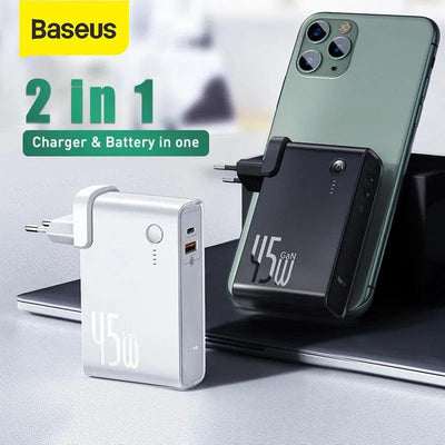 Baseus GaN Power Bank Charger 10000mAh 45W USB C PD Fast Charging 2 in 1 Charger & Battery as One ForiP 11 Pro Laptop ForXiaomi - Sunny Side Store