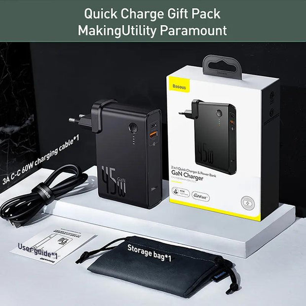 Baseus GaN Power Bank Charger 10000mAh 45W USB C PD Fast Charging 2 in 1 Charger & Battery as One ForiP 11 Pro Laptop ForXiaomi - Sunny Side Store