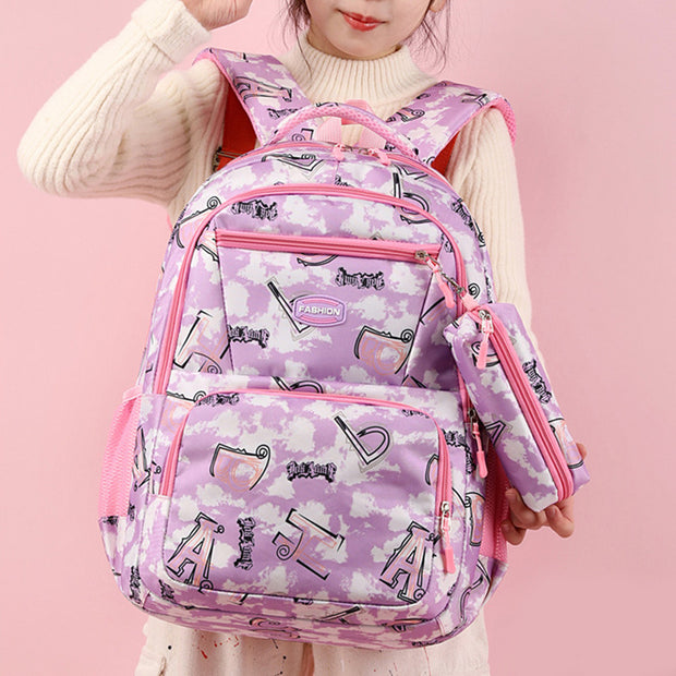 New Letter Print Backpack With Pencil Case Fsahion Sweet Primary School Students Schoolbag For Girls Boys