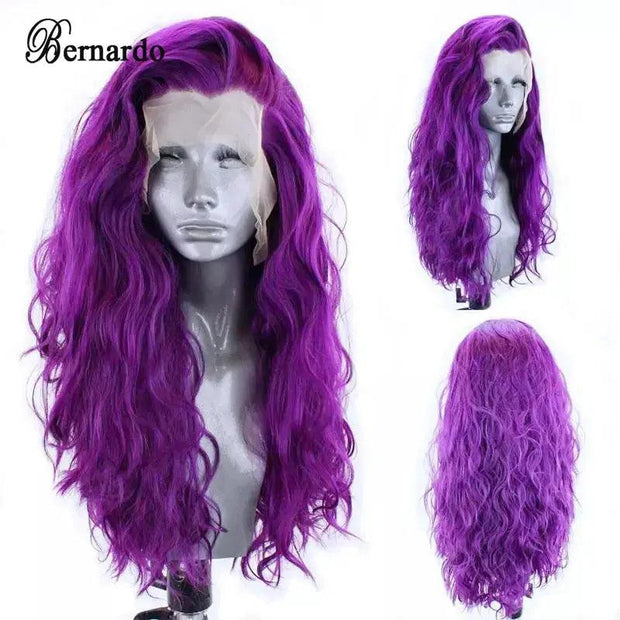 Bernardo Synthetic Wigs Purple Long Kinky Curly Glueless Lace Front For Women With Baby Hair Heat Resistant Fiber Daliy Wear - Sunny Side Store