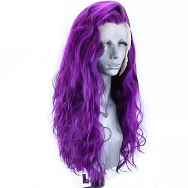 Bernardo Synthetic Wigs Purple Long Kinky Curly Glueless Lace Front For Women With Baby Hair Heat Resistant Fiber Daliy Wear - Sunny Side Store