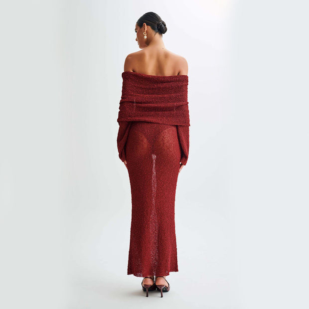 New One-shoulder Knitted Long-sleeved Dress Sexy Beach Holiday Long Dresses Womens Clothing