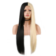 Black And White Two-tone Long Straight Hair High Temperature Silk Machine Wig - Sunny Side Store