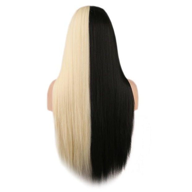 Black And White Two-tone Long Straight Hair High Temperature Silk Machine Wig - Sunny Side Store