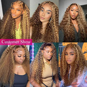 Blonde Highlight Ombre Curly Human Hair Wigs For Women Deep Water Wave Hd Transparent Wig Glueless 13x4 13x6 Lace Frontal Wig - Sunny Side Store