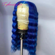 Blue Color 180 Density 13x4 Lace Front Wigs Remy Brazilian Human Hair Wigs Deep Wave Lace Wigs For Women - Sunny Side Store