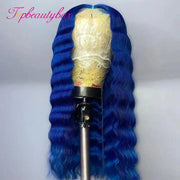 Blue Color 180 Density 13x4 Lace Front Wigs Remy Brazilian Human Hair Wigs Deep Wave Lace Wigs For Women - Sunny Side Store