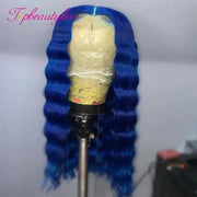 Blue Color 180 Density 13x4 Lace Front Wigs Remy Brazilian Human Hair Wigs Deep Wave Lace Wigs For Women - Sunny Side Store