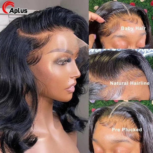 Body Wave Short Bob Wigs Human Hair 13x4 Bob Wig Lace Front Human Hair Wigs For Black Women Body Wave Frontal Wig Preplucked 180 - Sunny Side Store