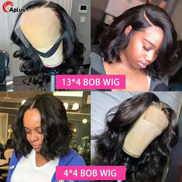 Body Wave Short Bob Wigs Human Hair 13x4 Bob Wig Lace Front Human Hair Wigs For Black Women Body Wave Frontal Wig Preplucked 180 - Sunny Side Store