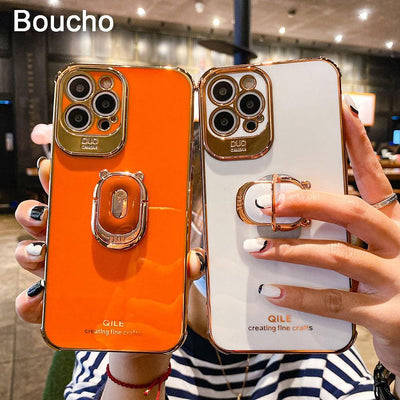 Boucho Luxury electroplating phone case for iphone 12 Pro MAX 11 Pro XS XR X SE 6 6s 7 8 plus 12Mini Phone Holder Ring Grip Case eprolo