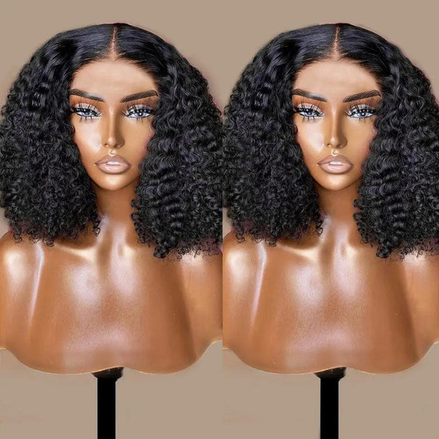 Brazilian Short Bob Wig Deep Wave Curly 13x1 Frontal Human Hair Wigs for Women Pre Pluck Transparent Water Wave Lace Frontal Wig - Sunny Side Store