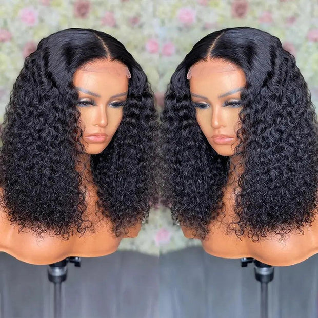 Brazilian Short Bob Wig Deep Wave Curly 13x1 Frontal Human Hair Wigs for Women Pre Pluck Transparent Water Wave Lace Frontal Wig - Sunny Side Store