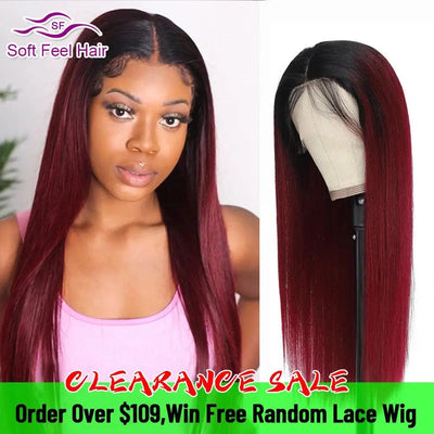 Burgundy 13x4 Lace Front Human Hair Wig Straight Lace Human Hair Wigs For Women 99J Red 4x4 Lace Closure Wig PrePlucked Hairline - Sunny Side Store