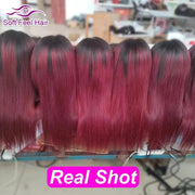 Burgundy 13x4 Lace Front Human Hair Wig Straight Lace Human Hair Wigs For Women 99J Red 4x4 Lace Closure Wig PrePlucked Hairline - Sunny Side Store