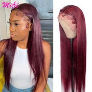 Burgundy 99J Straight Lace Front Wig For Women HD Transparent Lace Frontal Human Hair Wigs Pre Plucked Red Colored Brazilian Wig - Sunny Side Store