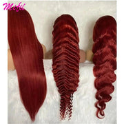 Burgundy 99J Straight Lace Front Wig For Women HD Transparent Lace Frontal Human Hair Wigs Pre Plucked Red Colored Brazilian Wig - Sunny Side Store