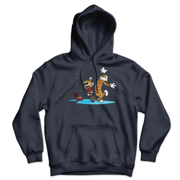 Calvin and Hobbes Dancing with Record Player Unisex Hoodie - Sunny Side Store