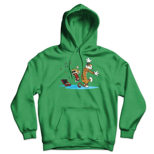 Calvin and Hobbes Dancing with Record Player Unisex Hoodie - Sunny Side Store