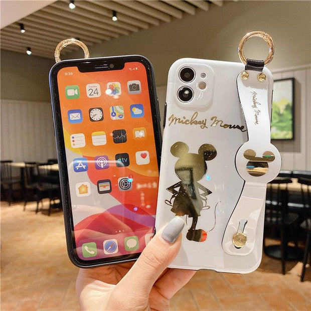 Cartoon Gilded Back Mickey Is Suitable For iPhone11 / 12pro Mobile Phone Case 13 Wristband Support 13promax eprolo