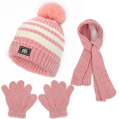 Children's hat, scarf, glove, three piece set, autumn and winter chenille plush insulation and thick knitted hat set - Sunny Side Store