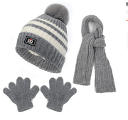 Children's hat, scarf, glove, three piece set, autumn and winter chenille plush insulation and thick knitted hat set - Sunny Side Store