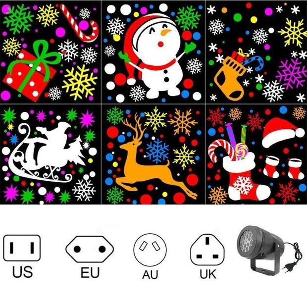 Christmas Decor LED Projector Light 16 Patterns Disco Stage Light Laser Snowflake Santa Claus Projection Indoor Waterproof - Sunny Side Store