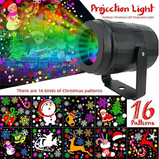 Christmas Decor LED Projector Light 16 Patterns Disco Stage Light Laser Snowflake Santa Claus Projection Indoor Waterproof - Sunny Side Store