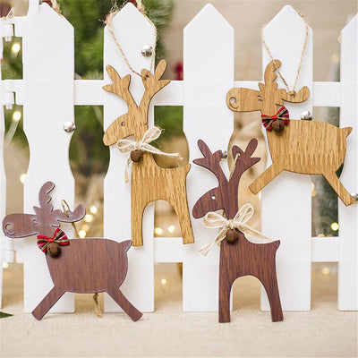 Christmas Deer Wooden Pendants Ornaments for Xmas Tree DIY Ornament Christmas Party Decorations Kids Gift hanging drop ornaments - Sunny Side Store