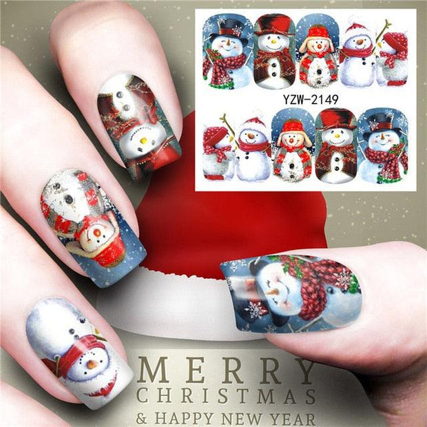 Christmas Water Nail Stickers Transfer Decals Sliders Snowman Deer Halloween Gel Polish Wraps Nail Decor - Sunny Side Store