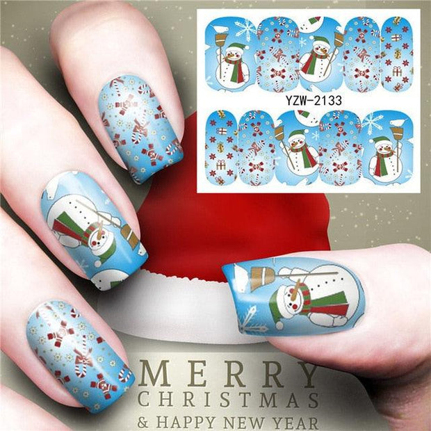 Christmas Water Nail Stickers Transfer Decals Sliders Snowman Deer Halloween Gel Polish Wraps Nail Decor - Sunny Side Store