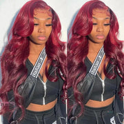 Colored Burgundy Lace Front Wig Pre Plucked 13X4 Hd Lace Frontal Wigs #99J Red Human Hair 30 Inch Body Wave Lace Front Wig - Sunny Side Store