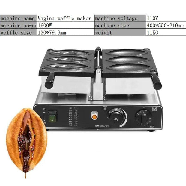 Commercial Electric 3pcs Vagina Waffle Maker Pussy Waffle Making Machine Ice Cream Filled Waffle Cone Maker Iron Plat - Sunny Side Store Sunny Side Store  150.00