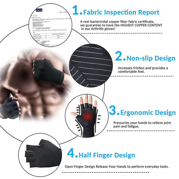 Compression Arthritis Glove Unisex Joint Pain Relief Half Finger Brace - Sunny Side Store