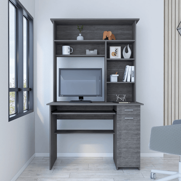 Computer Desk Acequia, Multiple Shelves, Smokey Oak Finish - Sunny Side Store