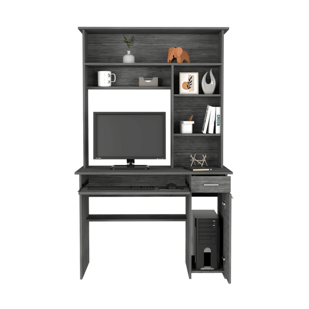 Computer Desk Acequia, Multiple Shelves, Smokey Oak Finish - Sunny Side Store