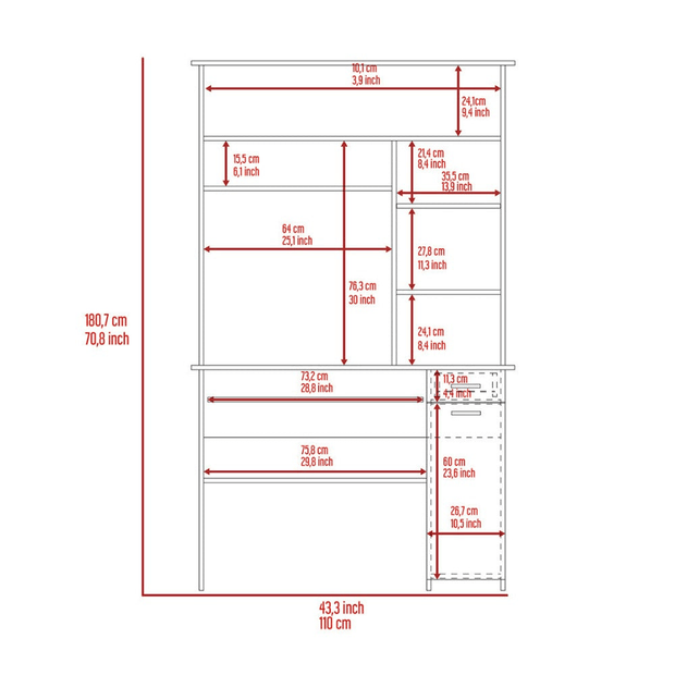 Computer Desk Acequia, Multiple Shelves, Smokey Oak Finish - Sunny Side Store