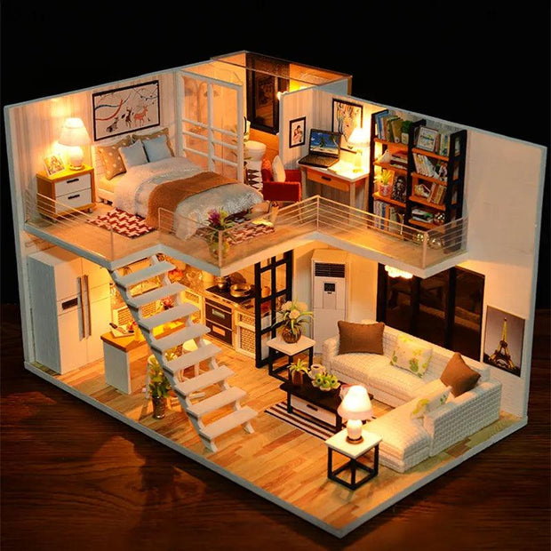 CUTEBEE DIY DollHouse Miniature Doll House With Furniture Kit Wooden House Miniaturas Toys For Children New Year Christmas Gift - Sunny Side Store Sunny Side Store  40.90