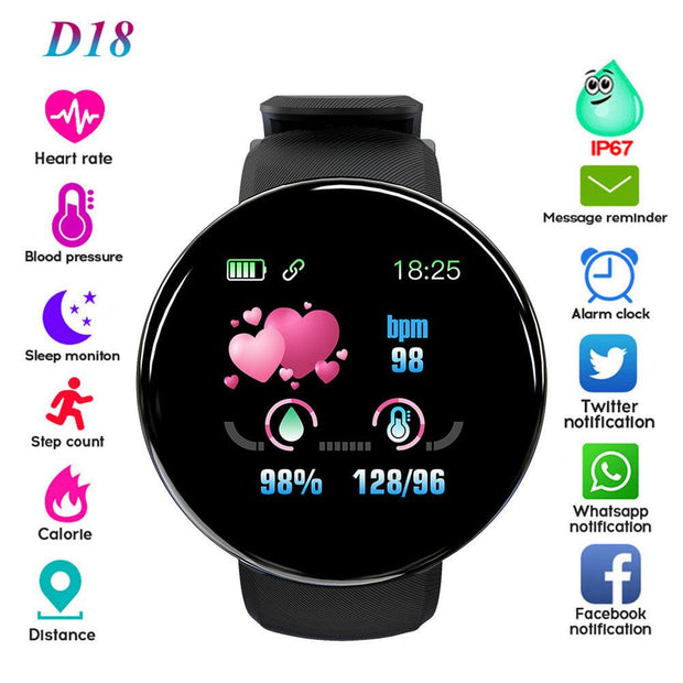 D18 Smart Bracelet Color Round Screen Heart Rate Blood Pressure Sleep Monitoring Pedometer Sports Encyclopedia Star Smart Watch eprolo