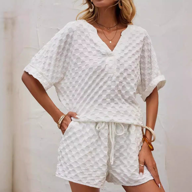 Pullover Top Shorts Solid Color Two-piece Set