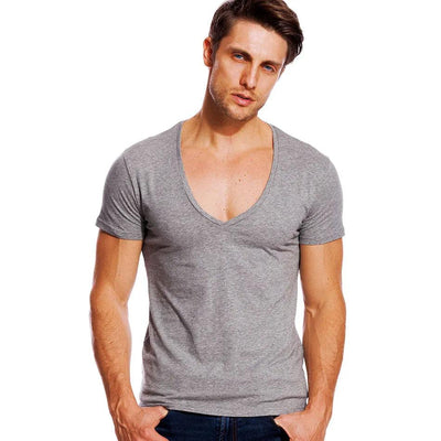 Deep V Neck T-Shirt Men Fashion Compression Short Sleeve T Shirt Male Muscle Fitness Tight Summer Top Tees - Sunny Side Store Sunny Side Store  8.99