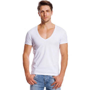 Deep V Neck T-Shirt Men Fashion Compression Short Sleeve T Shirt Male Muscle Fitness Tight Summer Top Tees - Sunny Side Store Sunny Side Store  8.99