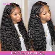 Deep Wave Frontal Wig Transparent Lace Front Human Hair Wigs For Black Women 30 Inch Brazilian Remy Curly Hair Lace Closure Wig - Sunny Side Store