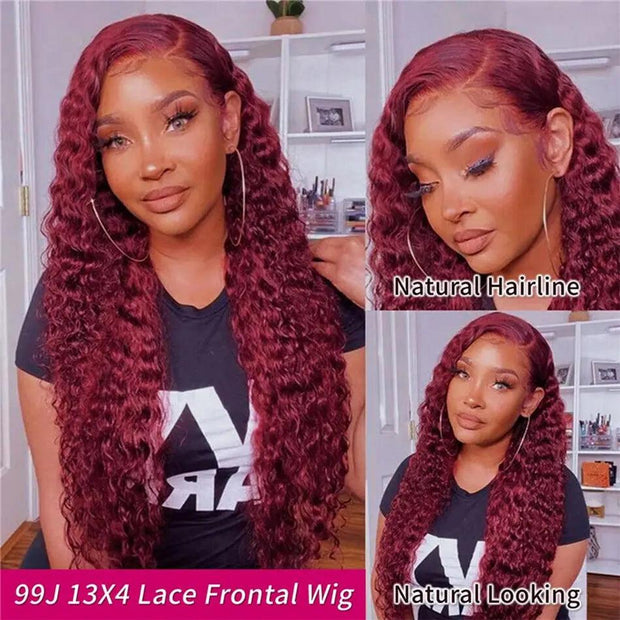 Deep Wave Wig 99j Burgundy Lace Front Wig 13x4 13x6 Hd Lace Frontal Wig 360 Full Lace Wig Human Hair Pre Plucked Brazilian Hair - Sunny Side Store