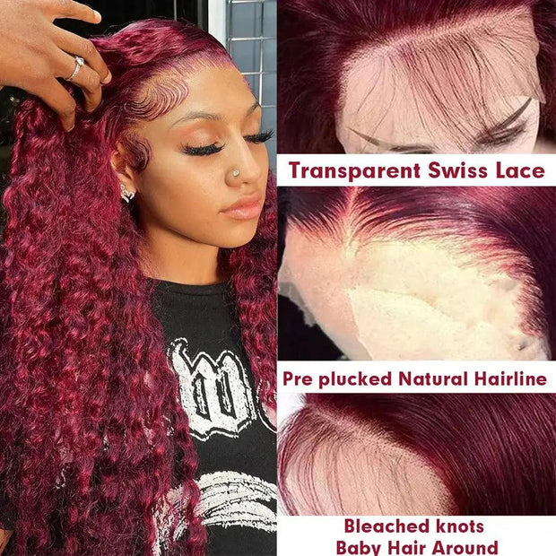 Deep Wave Wig 99j Burgundy Lace Front Wig 13x4 13x6 Hd Lace Frontal Wig 360 Full Lace Wig Human Hair Pre Plucked Brazilian Hair - Sunny Side Store