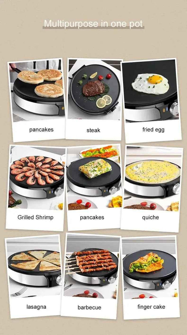 DMWD 220V Electric Crepe Maker Pizza Pancake Baking Pan Non-stick Griddle Chinese Spring Roll Pie Frying Steak Cooker Roaster EU - Sunny Side Store My Store  38.64