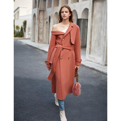 Double Woolen Woman's Upmarket Coat One Shoulder Overcoat Female New Fashion Temperament Women's Popular Woolen Coat - Sunny Side Store