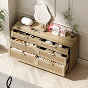 Rattan Dresser With Drawers, 6 Drawer Dresser For Bedroom, Clothes Storage Cabinet For Bedroom, Metal Handle&Wood Legs For Hallway, Living Room, Bedroom,Natural